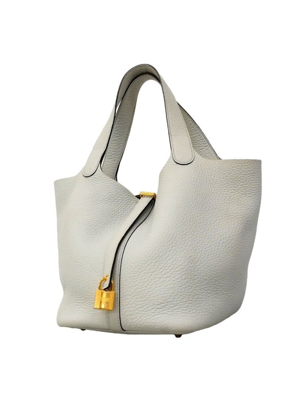 Hermes Handbag Picotin Lock MM Taurillon Clemence Blue Pale Gold